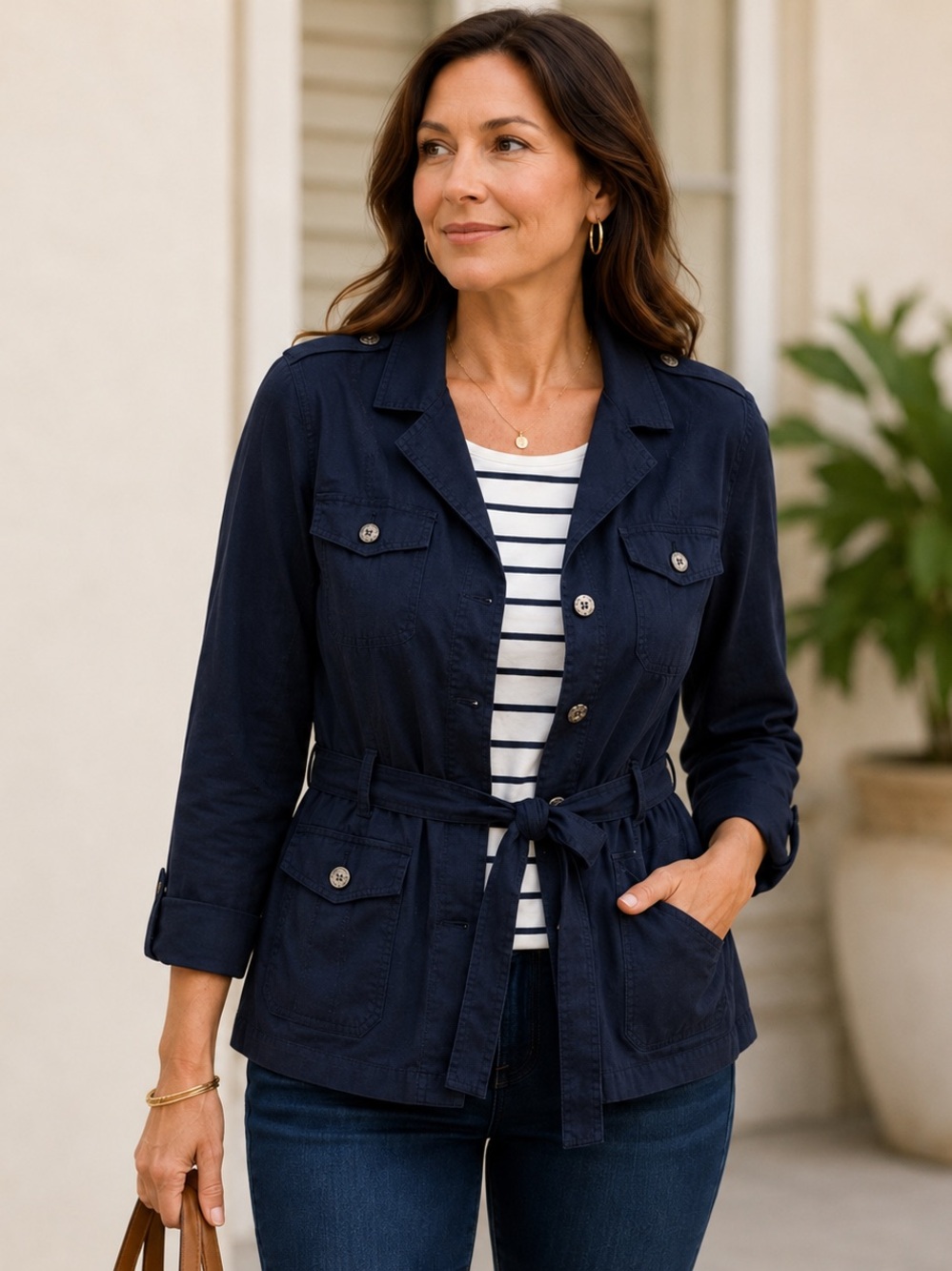 Navy Belted Safari Utility Field Jacket